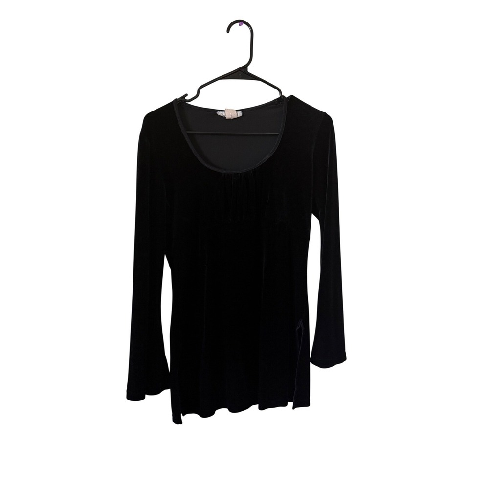 VTG Maria‎ Gabrielle New York Black Velvet Tunic Top Pleated Size S Long Sleeve